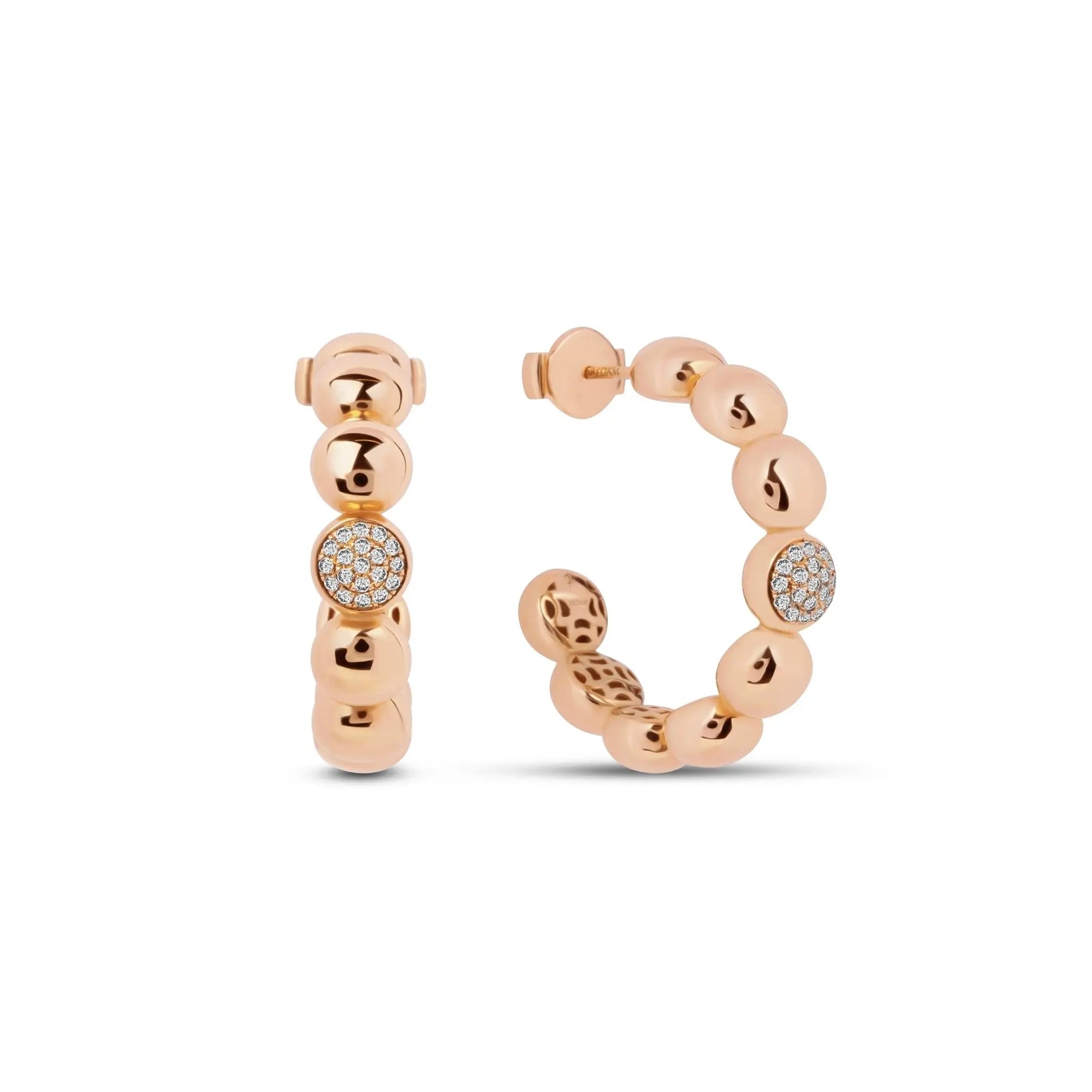 Gold Beaded Hoop Earrings with Diamond Accents in by REDAM JEWELRY
