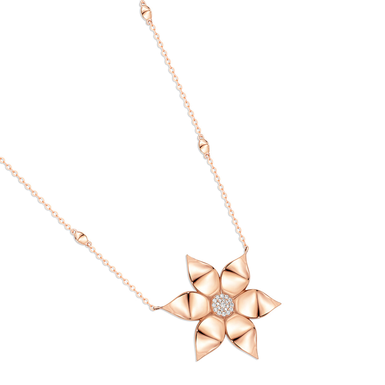 Gold Flower Pendant Necklace with Diamond Center