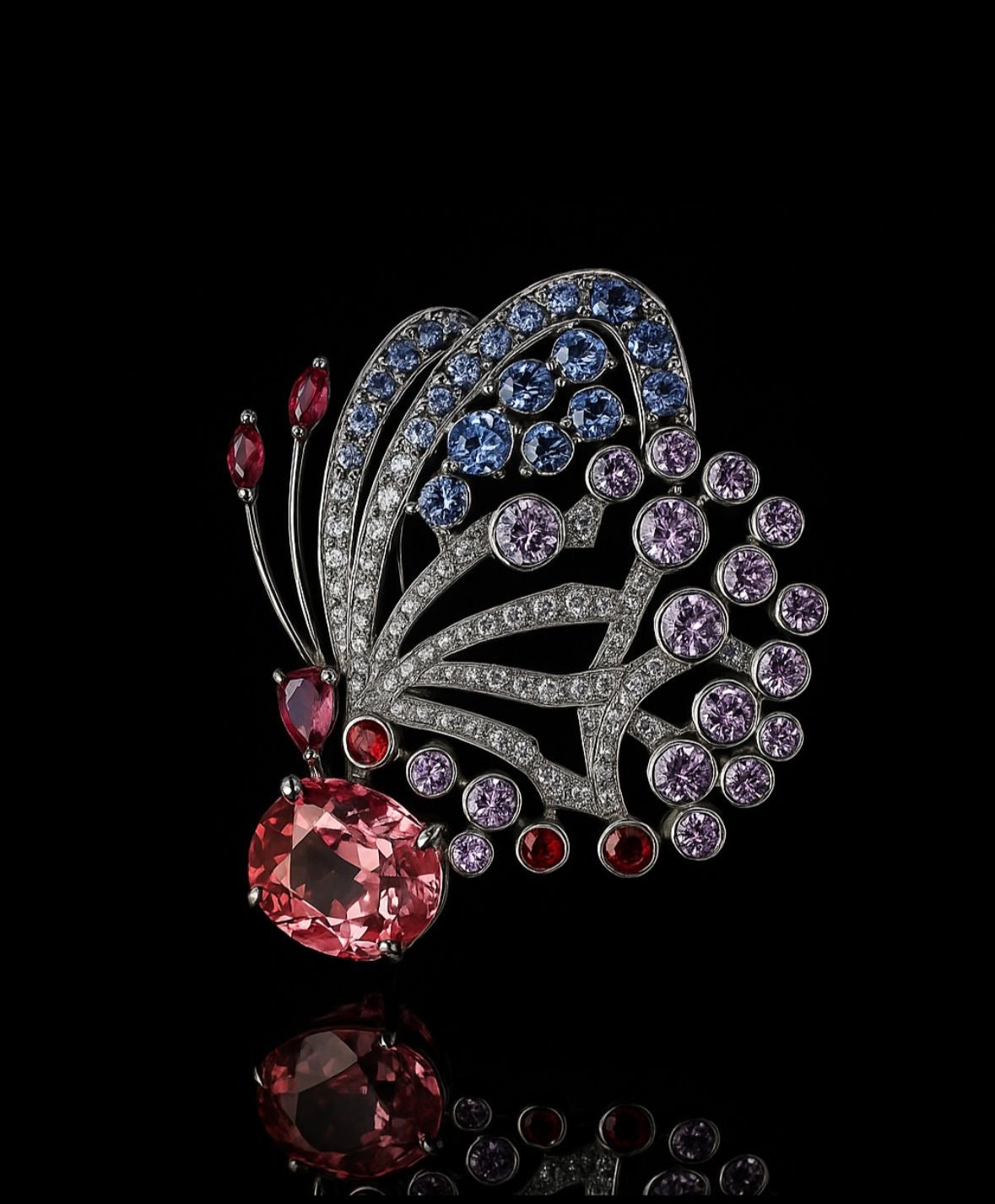 Butterfly Brooch in Multicolor Gemstones