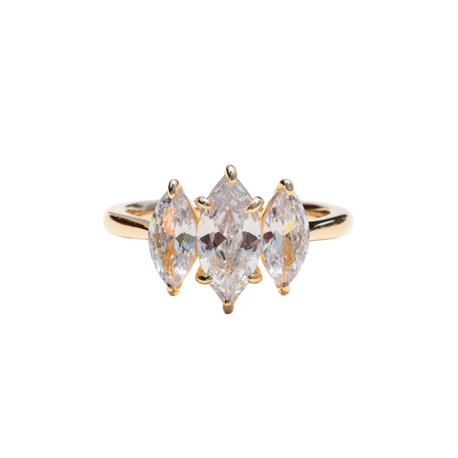 Gold Three-Stone Marquise-Cut Diamond Ring