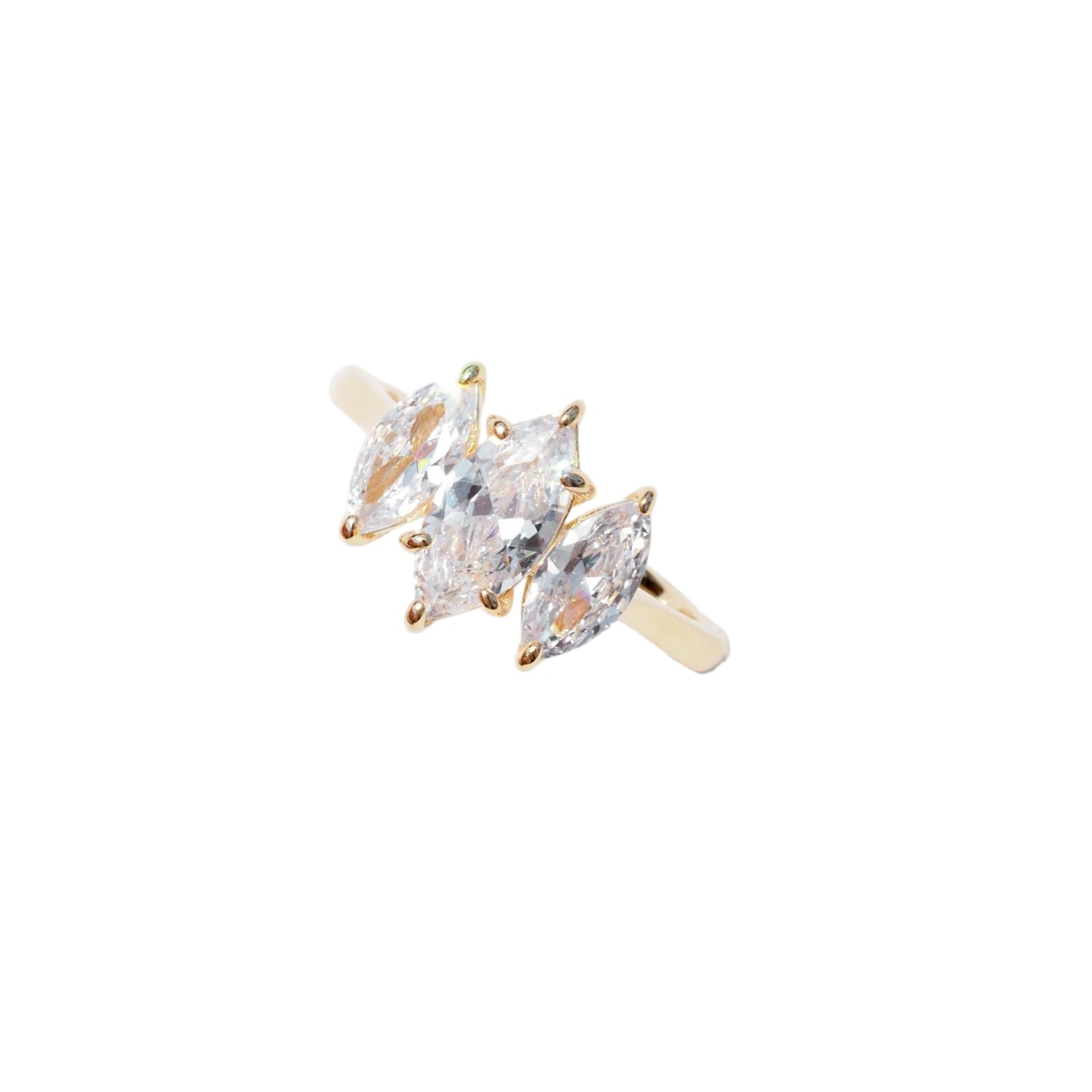 Gold Three-Stone Marquise-Cut Diamond Ring