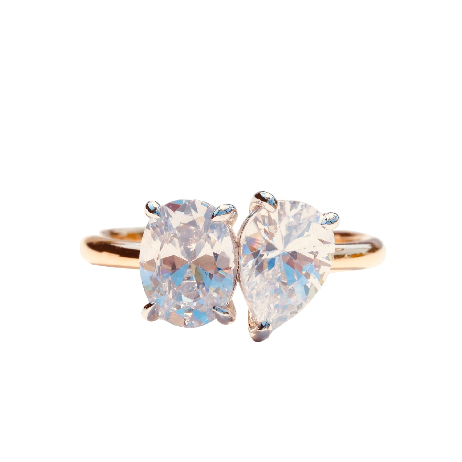 Gold Two-Stone Pear and Oval Diamond Ring