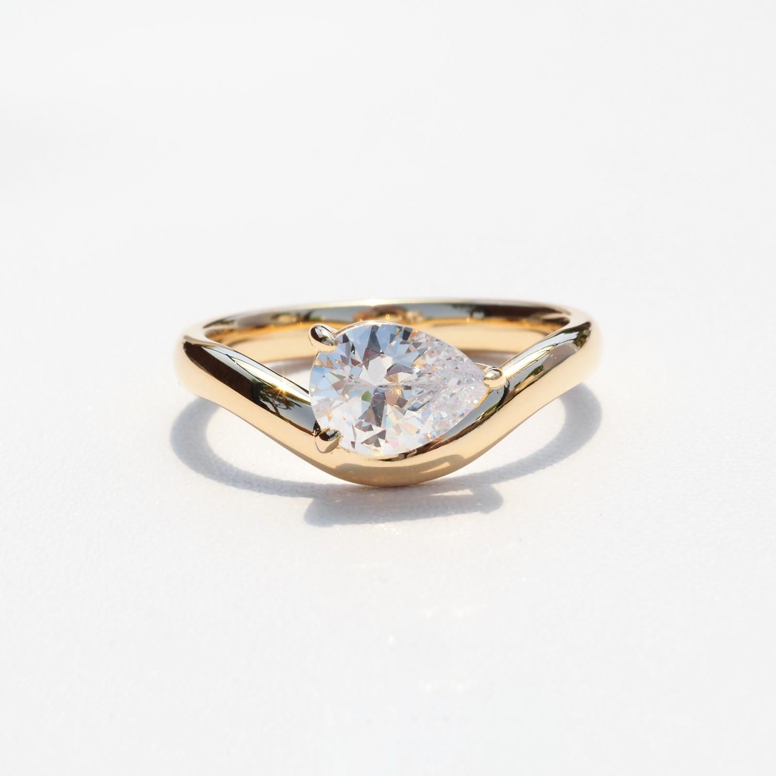 Gold Pear-Cut Solitaire Diamond Ring