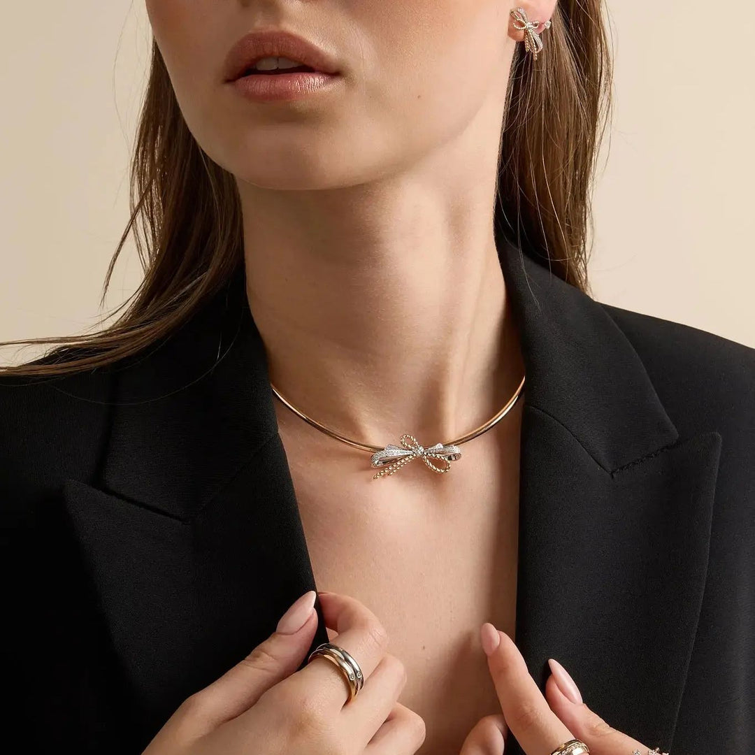 Bow - Shaped Gold and Diamond Earrings in Earring by REDAM JEWELRY